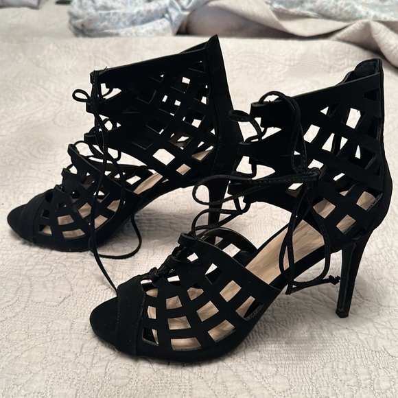 Black Suede Lace Tie Up Cage Style Booties - Charlotte Russe - Picture 2 of 9